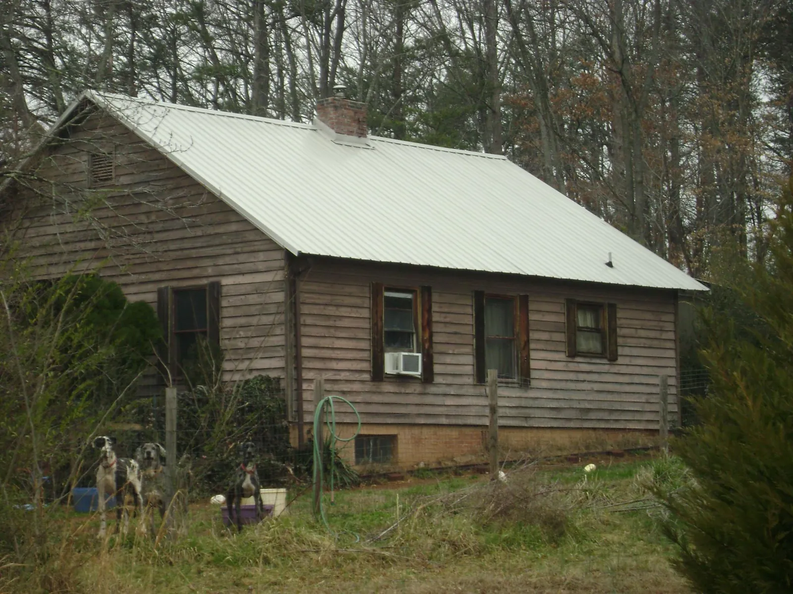 White metal roof on an old wood sided farmhouse, from a Metal Roof Installation job in Sunset